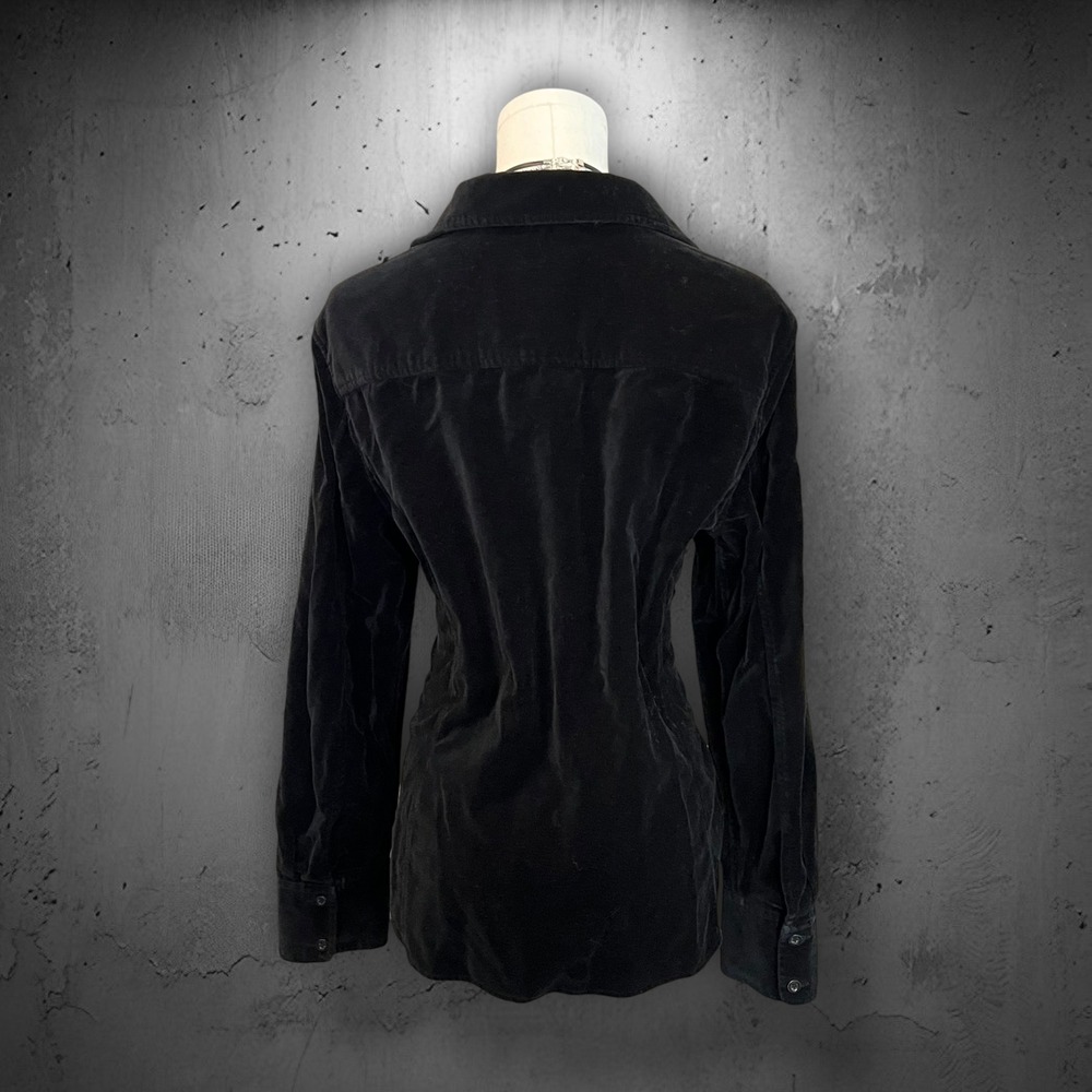 Eddie Bauer Black Cotton Velvet Button Down Long Sleeve Stretch Shirt Petite XL - Picture 4 of 8